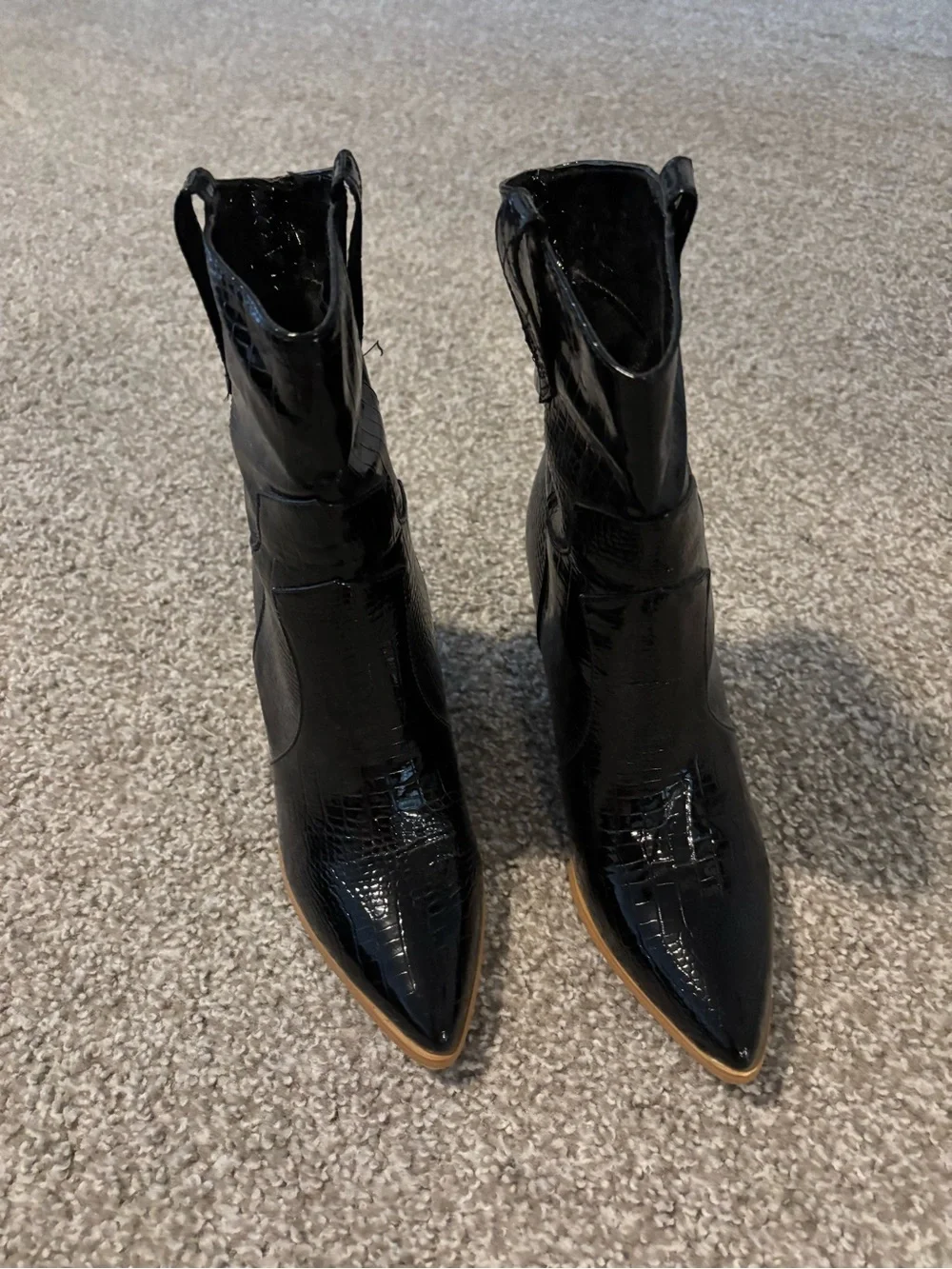 Black Croc-Embossed Pointed-Toe Western Booties - Women